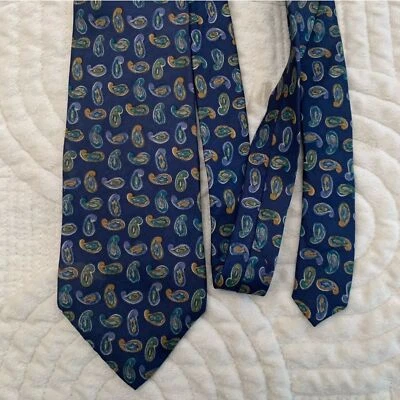 Paisley Patterned Silk Tie- Blue and Green - Image 1 of 4