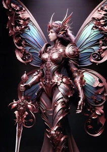 Warrior Fairy in Decorative Copper Armor - A4 Size Borderless Print - Picture 1 of 1