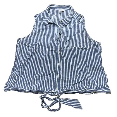 Blusa para mujer XL azul blanco a rayas sin mangas con botones y lazo delantero Elle Foto 1 de 4