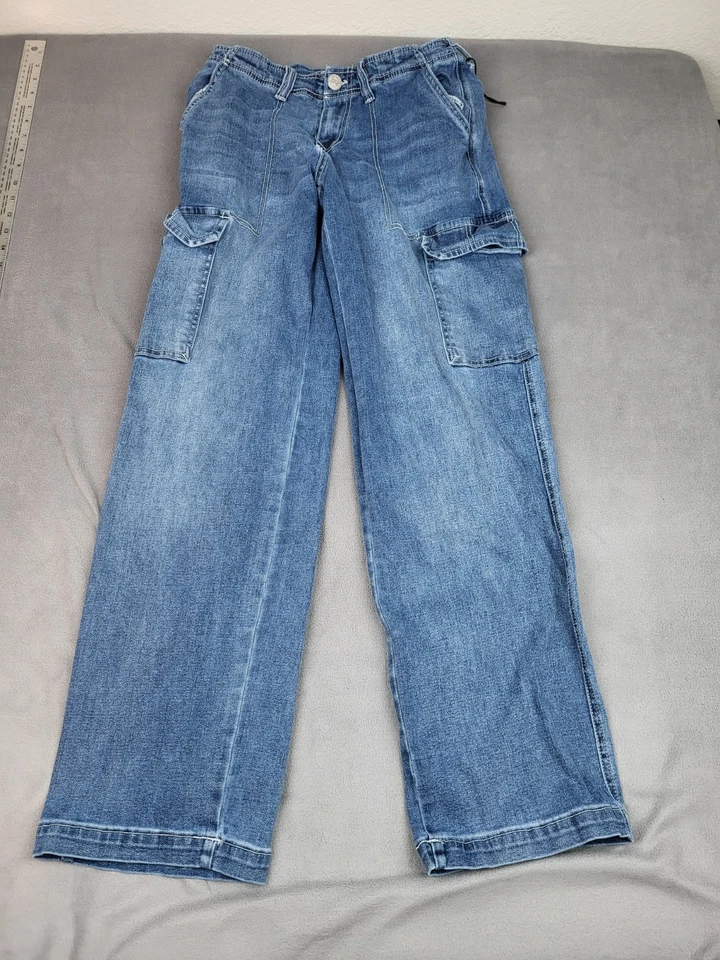 True Religion Cargo Straight Jeans Womens 26 Blue Baggy Loose Faded Whiskered - Image 1 of 4