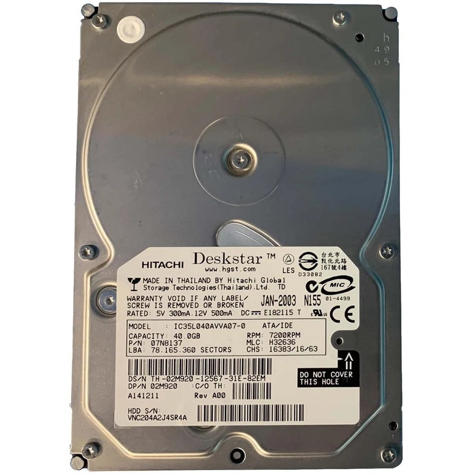 Hard Disk HDD IDE PATA 3.5" 40GB IBM IC35L040AVVA07-0 PC Refurbished - Image 1 of 1