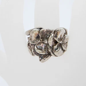 925 Sterling Silver Flower SPOON Wrap RING sz 9, Vintage 11 grams - Picture 1 of 17