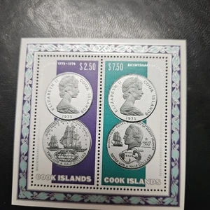 COOK ISLANDS 407a, 1974 CAPT. COOK (COINS), S/S OF 2, MNH - Picture 1 of 1