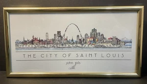 The City of St. Louis Signed by John Pils Color Print Gold Frame 9 1/2 in X 5 in - Picture 1 of 9