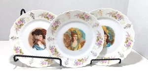 Antique CT Altwasser Germany Plate Set of 3 Floral Victorian Woman Portrait - Picture 1 of 24