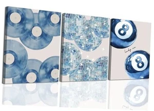 Blue Trendy Preppy Wall Art Set of 3, Coquette Room Canvas 16x24 inch blue ball - Picture 1 of 7