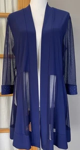 90s R&M Richard’s Formal Dress Jacket XL Blue Mesh Glitter Open Front Classic - Picture 1 of 14