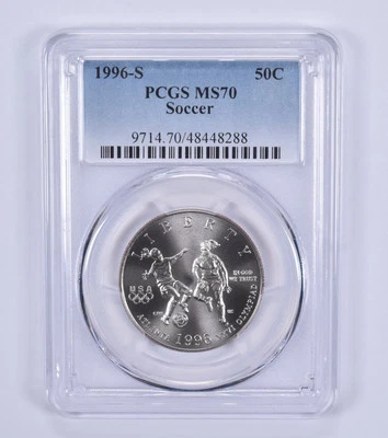 MS70 1996-S Olympic Soccer Commemorative Half Dollar PCGS Blue Label - Image 1 of 4