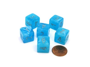 Luminary 15mm 6-Sided D6 Numbered Chessex Dice, 6 Pieces - Sky with Silver - Picture 1 of 2