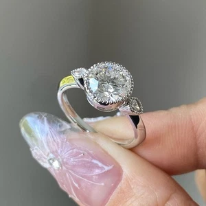 Elegant 1.50 Carats Round Certified VVS Lab Grown Diamond Ring 10k Gold - Picture 1 of 7