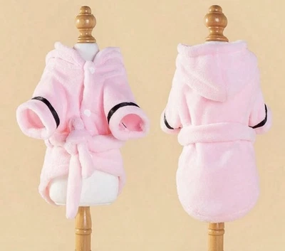 Bata con capucha de franela para mascotas de 1 pieza para perros y gatos pequeños | Ropa para el hogar suave y cálida Foto 1 de 4