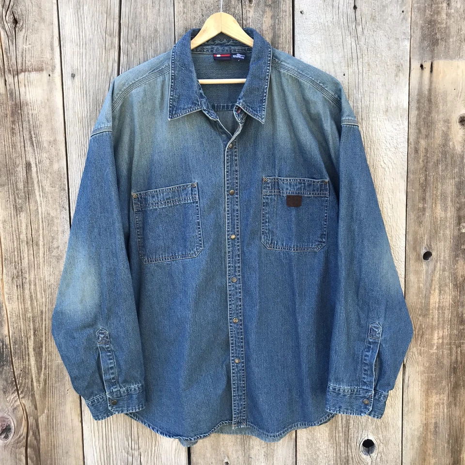 Denim vintage años 90 Bugle Boy abotonado con desvanecimiento 3XL Foto 1 de 4