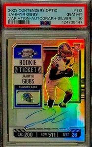 POP 1 PSA 10 RC Jahmyr Gibbs 2023 Contenders Optic Rookie Auto Silver Prizm Holo - Picture 1 of 3