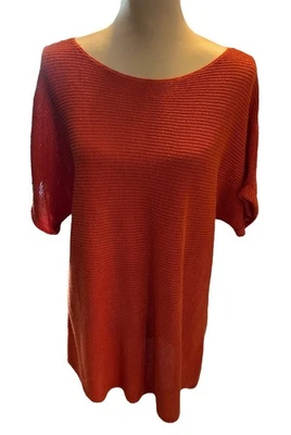 Top túnica J. Jill naranja manga corta mezcla de lino tejido acanalado talla pequeña naranja. Foto 1 de 4