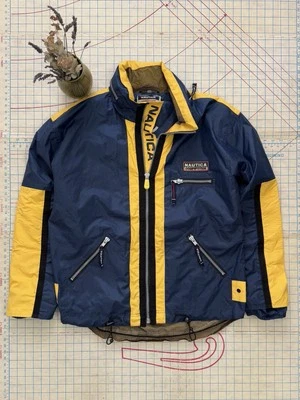 Chaqueta de vela de competición Nautica vintage azul marino y amarillo se adapta a hombre grande Foto 1 de 4