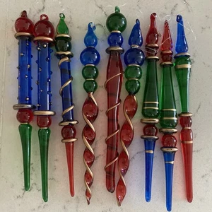 9 SPINNGLAS ORNAMENTE mehrfarbig hängend wie Eiszyklen - Bild 1 von 5