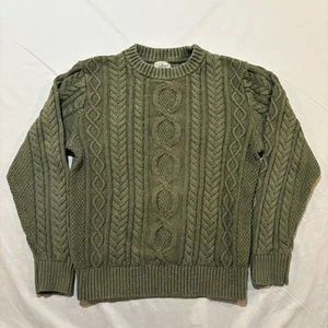 LL Bean Women’s S Cable Knit Sweater Sz S Green Fisherman Speckled Organic - Picture 1 of 13