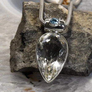 Bergkristall Anhänger, 925er Silber, Edelsteinanhänger (15813), mit Aquamarin - Bild 1 von 1