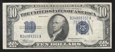 1934-C $10 SILVER CERTIFICATE BLUE SEAL TEN DOLLAR BILL Fr 1704 0132 - Image 1 of 2