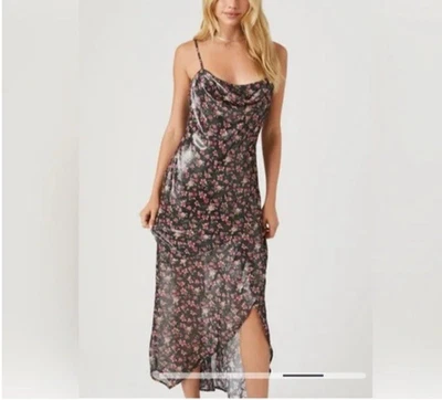 Vestido Forever 21 grande preto rosa floral cintilante gola alta fada grunge hoco - Imagem 1 de 4