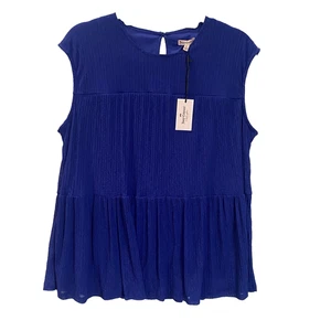 NEW Juicy Couture Shirt Womens Size XL Tiered Blue Blouse Summer Office Work - Picture 1 of 10