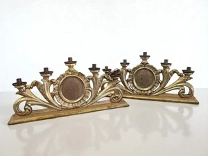 Coppia di candelabri a 5 luci in legno intagliato e dorato - XIX sec - Foto 1 di 14