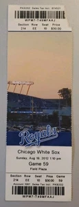 Kansas City Royals Chicago White Sox Baseball Ticket 8/19 2012 Holland W Crain L - Picture 1 of 2