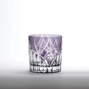 Edo Kiriko Shochu Glass Rocks Glass Tumbler Mini Old Purple Flower Basket Design - Picture 1 of 8