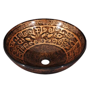 Round Vessel Sink Antique Totem Vanity Hotel Bowl Basin Bathroom Tempered Glass - Picture 1 of 8