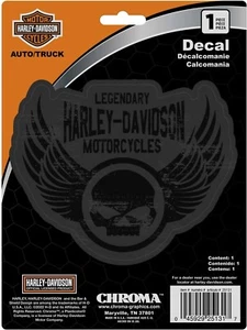 Calcomanía Harley-Davidson Flying Skull en negro sobre gris - 5-5/16" x 4-1/4", adhesiva - Imagen 1 de 1