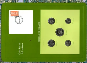 Coin Sets of All Nations Ecuador w/card 1988 but 10 Sucres 1991 1 Sucre 1990 UNC - Picture 1 of 2