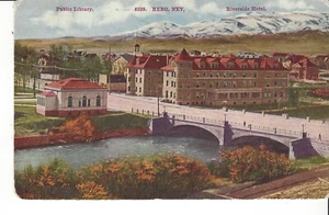POSTCARD PUBLIC LIBRARY RIVERSIDE HOTEL RENO NEVADA - Picture 1 of 2