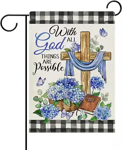 with All God Things Are Possible Christian Decorative Garden Flag, Religious Cro - Picture 1 of 7
