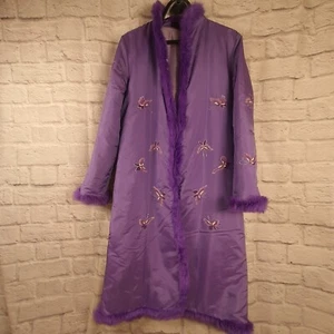 Vtg Henki Chinese Butterfly Womens Med Jacket Purple Robe Insulated Coat Angora - Picture 1 of 13