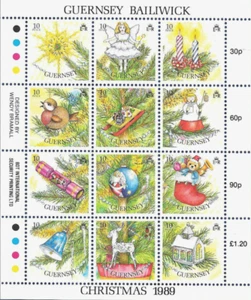 GUERNSEY 1989 CHRISTMAS SHEETLET OF 12 + FDC - Picture 1 of 11