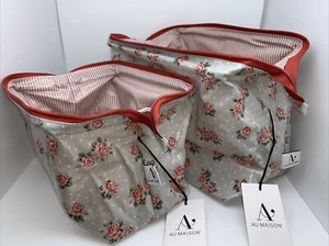 SET- AU MAISON Kulturtasche Kosmetiktasche Bügel victoria rosen grau rose grün - Picture 1 of 9