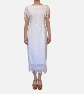 Abito da sposa vintage anni '80 Jessica McClintock ballo da sposa all'uncinetto pizzo bianco M/L - Foto 1 di 4