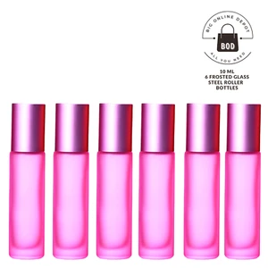 10ML Pink Glass Roller Bottles with Stainless Steel Ball and Metal Cap - 6PCS - Picture 1 of 5