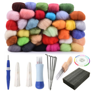 More Colors Wool Soft Fibre Roving Set, Needle Felting Kit Hand Craft Sewing DIY