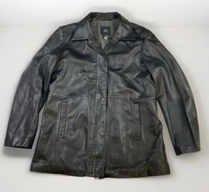Vintage Gap Leather Jacket Full Zip Coat Wool Blend Lined Y2K Retro Women Sz L - Picture 1 of 9