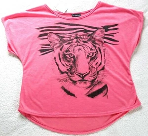 Say Anything ~ Top de manga corta para mujer ~ Talla mediana ~ Rosa ~ Tigre - Imagen 1 de 6