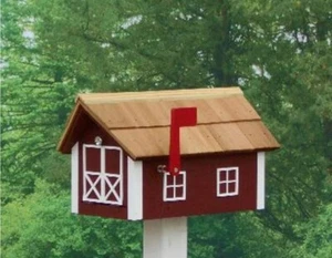 Amish Barn Mailbox Cedar Wood Painted Barn Mailbox 22.5" x 14.5" x 13" - Picture 1 of 18