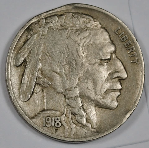 1918 Buffalo Nickel.  Error.  Mint Clipped Planchet.  XF.   186694 Cover