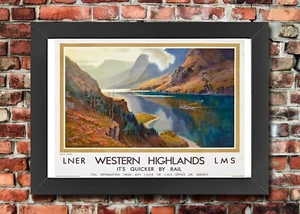 TX620 Vintage Framed Western Highlands Travel Poster British LNER Railway A3/A4 - Picture 1 of 1