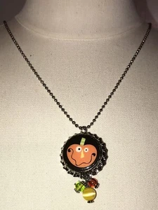 Silly Jack O Lantern Handmade Beaded Bottlecap Halloween Pendant And Chain NEW - Bild 1 von 2