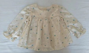 Baby Gap Top Crema con Stelle Blu e Argento 100% Cotone 6-12 Mesi - Foto 1 di 5
