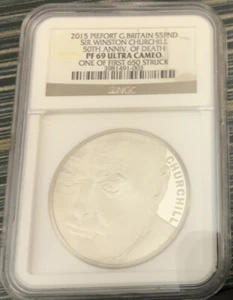 Ltd Ed 2015 Royal Mint UK Silver Proof Churchill £5 Coin Silver Piedfort £5 Coin - Picture 1 of 4
