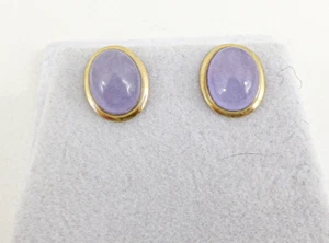 14ct Gold Jade Earrings Lavender Purple Studs 585 New Butterfly with gift box - Picture 1 of 6