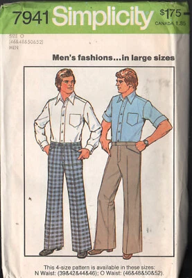 Simplicity 7941 Sewing Pattern Mens Pants Slacks Waist  46/48/50/52 Uncut and FF - Image 1 of 2