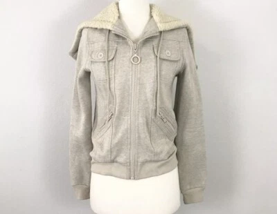 Usada en Excelente Condición Chaqueta de Vellón Marc Jacobs Grande Sherpa Capucha de Oveja Beige Gris Jersey Tejido Foto 1 de 4